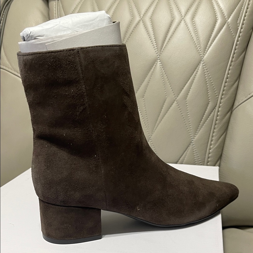 Marc Fisher Brown Suede Pointed Toe Block Heel Booties - Picture 5 of 12